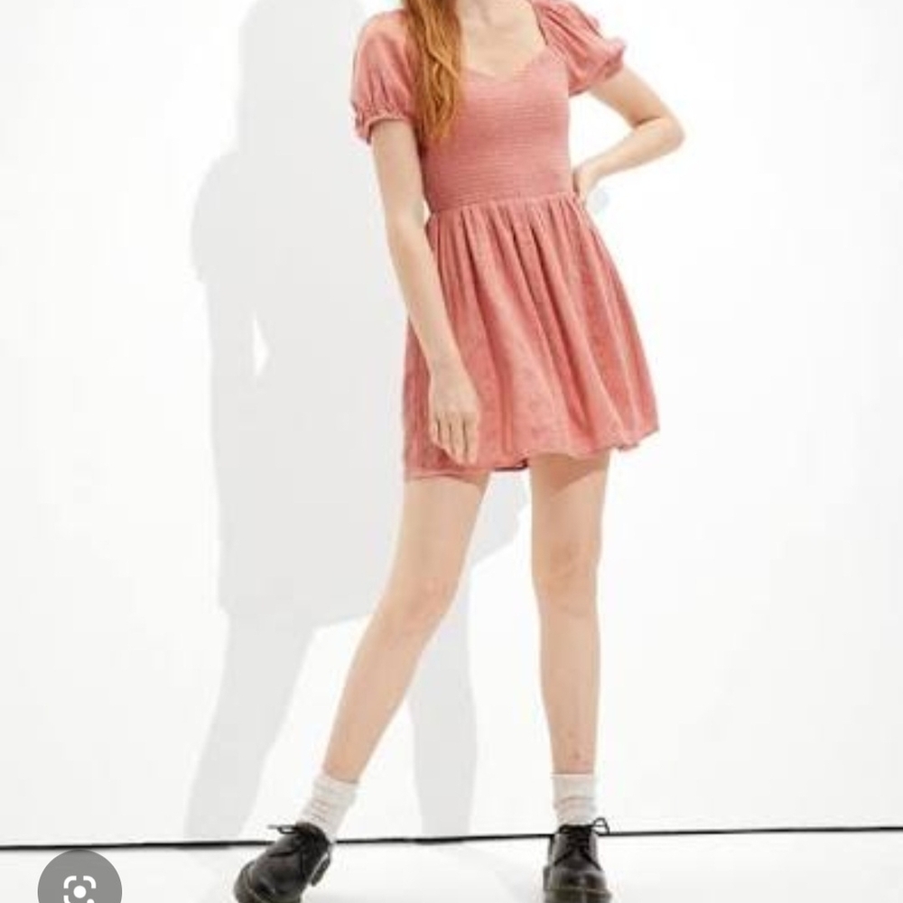 American Eagle Pink Mini Dress Puff-Sleeves